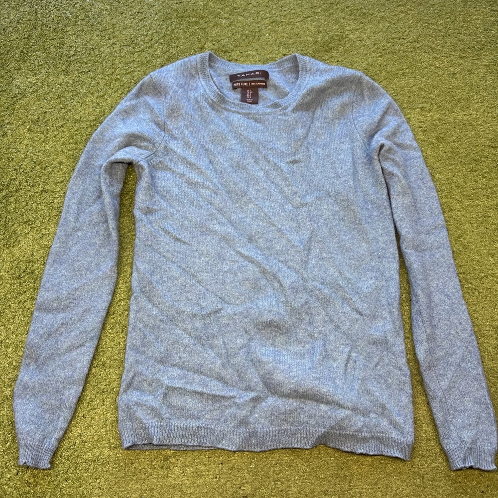 Tahari Pure Luxe Cashmere Sweater Crew Neck Teal Small